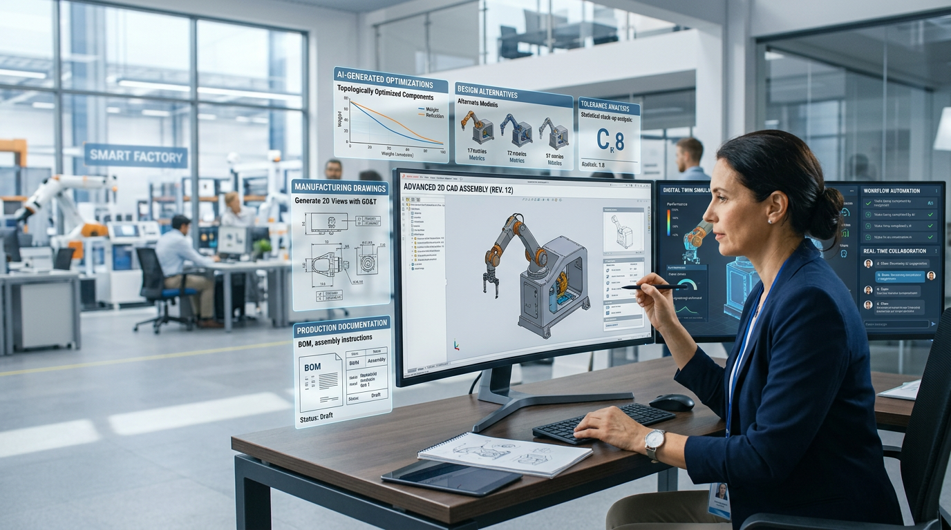 Engineer reviewing AI-generated CAD automation on multiple monitors